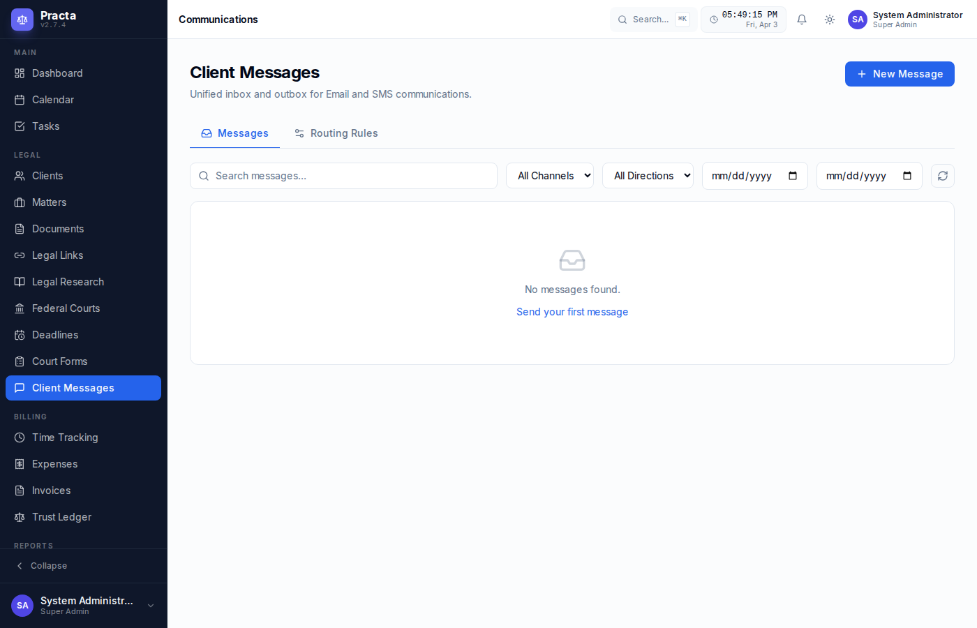 Practa Client Messages